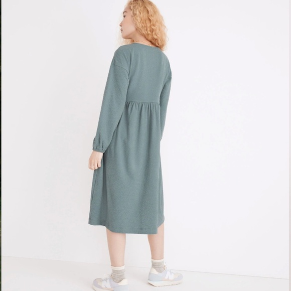 Madewell Long-Sleeve V-Neck Crossover Oversized Midi Dress Faded Shale Size XXS - Picture 3 of 8